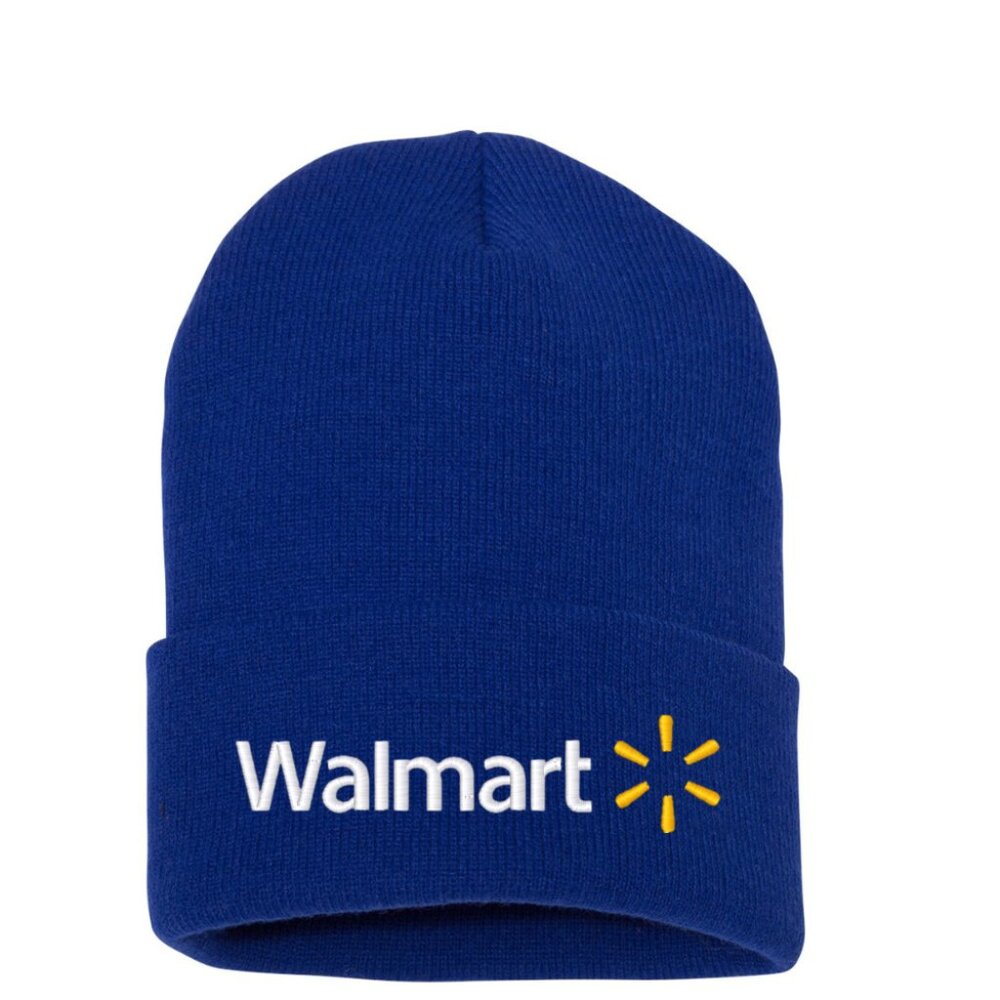 Walmart Logo Blue Beanie Knit Winter Headwear Hat Cap Adult Size Embroidered